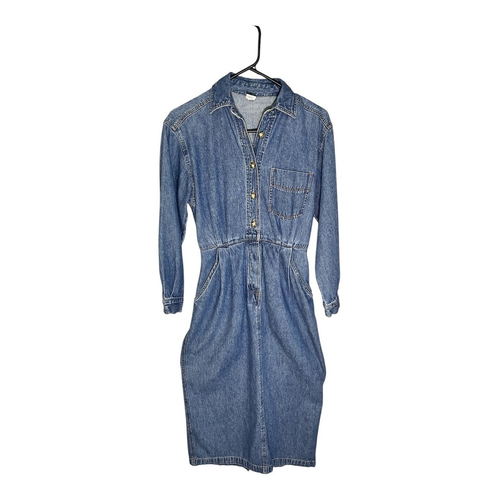 Land's End Women's Petite VTG Denim Midi Dress Longโ Sleeve 4